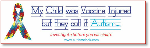 Bumper Sicker that reads: My child was vaccine injured, but they call it autism...investigate before you vaccinate.