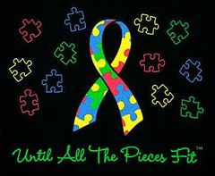 Picture with an Autism Awareness ribbon with puzzle pieces in the background that reads 